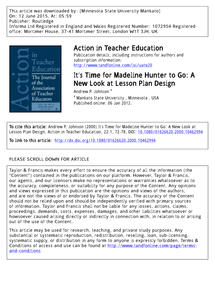Pdf) It's Time For Madeline Hunter To Go: A New Look At Intended For Madeline Hunter Lesson Plan Blank Template