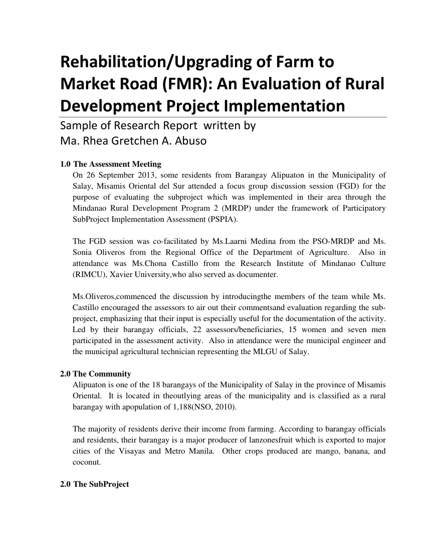 Pdf) Rehabilitation/upgrading Of Farm To Market Road (Fmr Regarding Focus Group Discussion Report Template