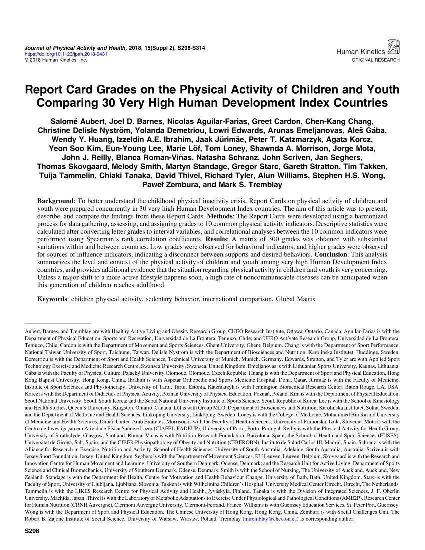 Pdf) Report Card Grades On The Physical Activity Of Children For Boyfriend Report Card Template
