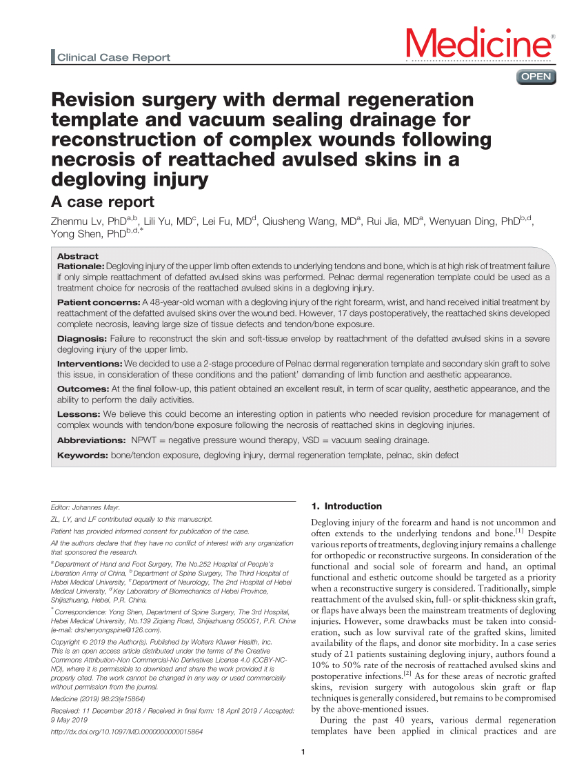 Pdf) Revision Surgery With Dermal Regeneration Template And Throughout Drainage Report Template