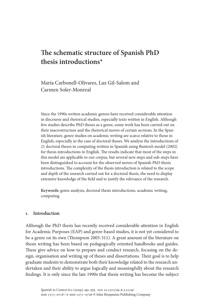 Pdf) The Schematic Structure Of Spanish Phd Thesis Introductions Pertaining To Book Report Template In Spanish