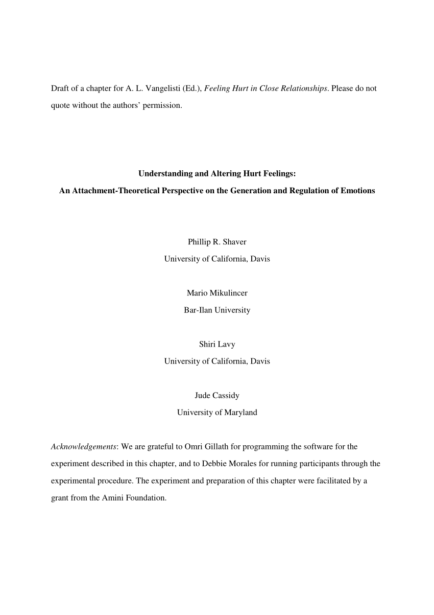 Pdf) Understanding And Altering Hurt Feelings: An Attachment With Regard To Hurt Feelings Report Template