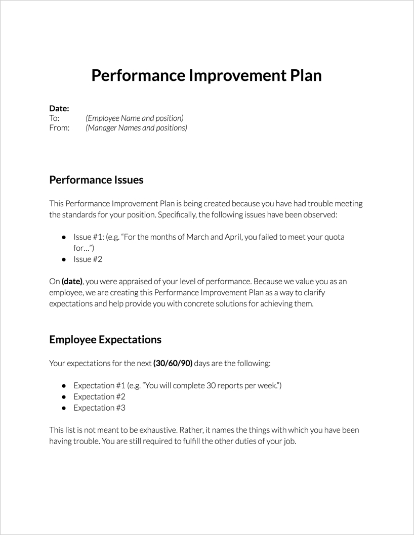 Performance Improvement Plan For Download | Clicktime Within Performance Improvement Plan Template Word