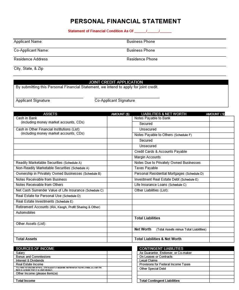 Personal Financial Statement Blank Form Excel – Dalep Within Blank Personal Financial Statement Template