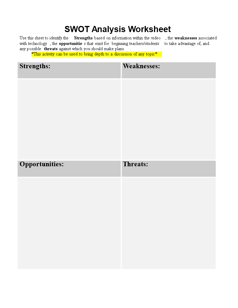 Personal Swot Analysis Worksheet Word | Templates At With Regard To Swot Template For Word