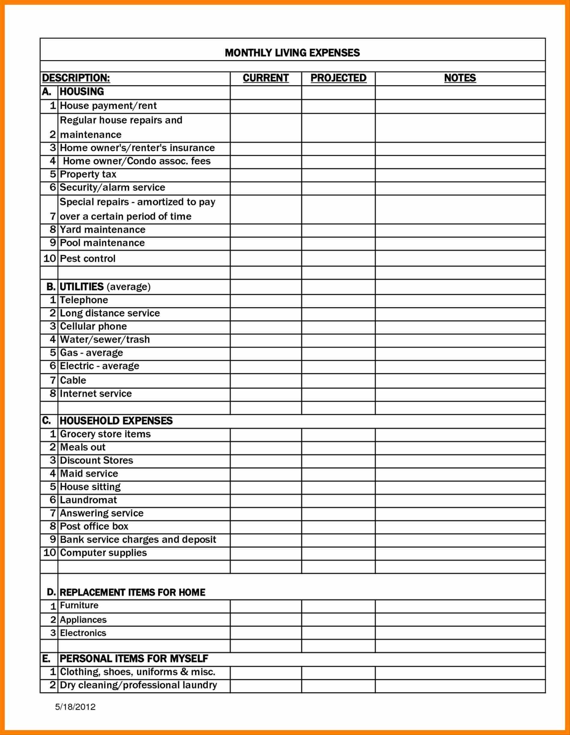 Personal Thly Expense Report Template Magdalene Project Org For Monthly Expense Report Template Excel