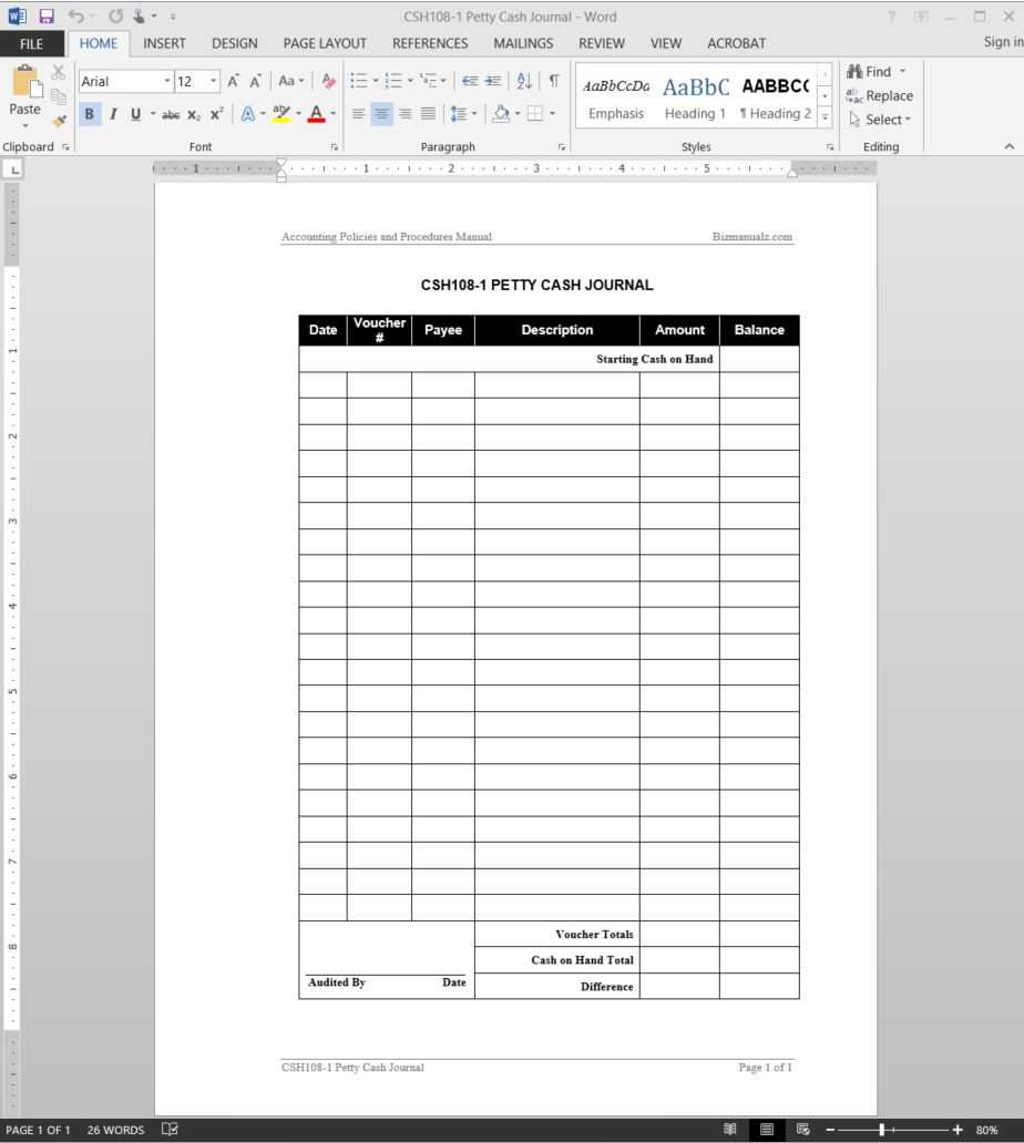 Petty Cash Accounting Journal Template | Csh108 1 Intended For Petty Cash Expense Report Template