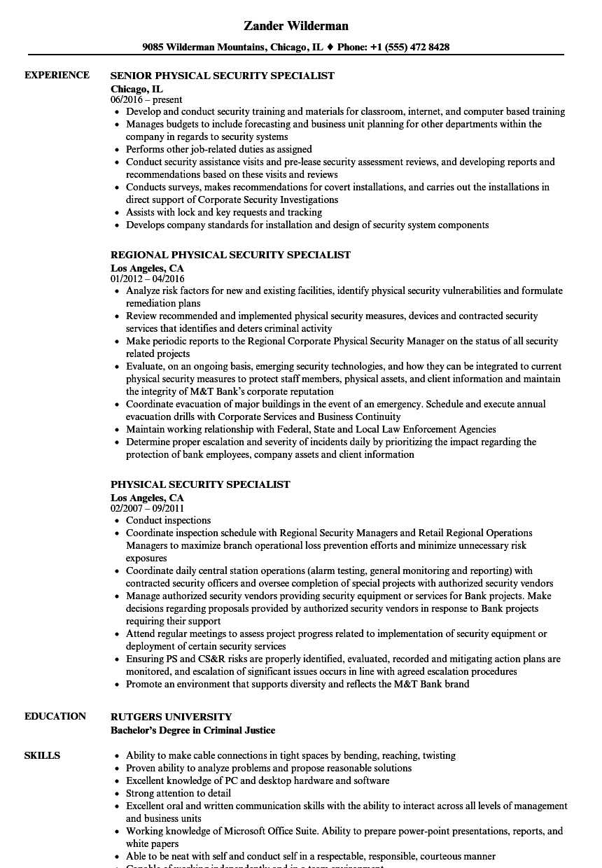 Physical Security Specialist Resume – Dalep.midnightpig.co In Physical Security Report Template