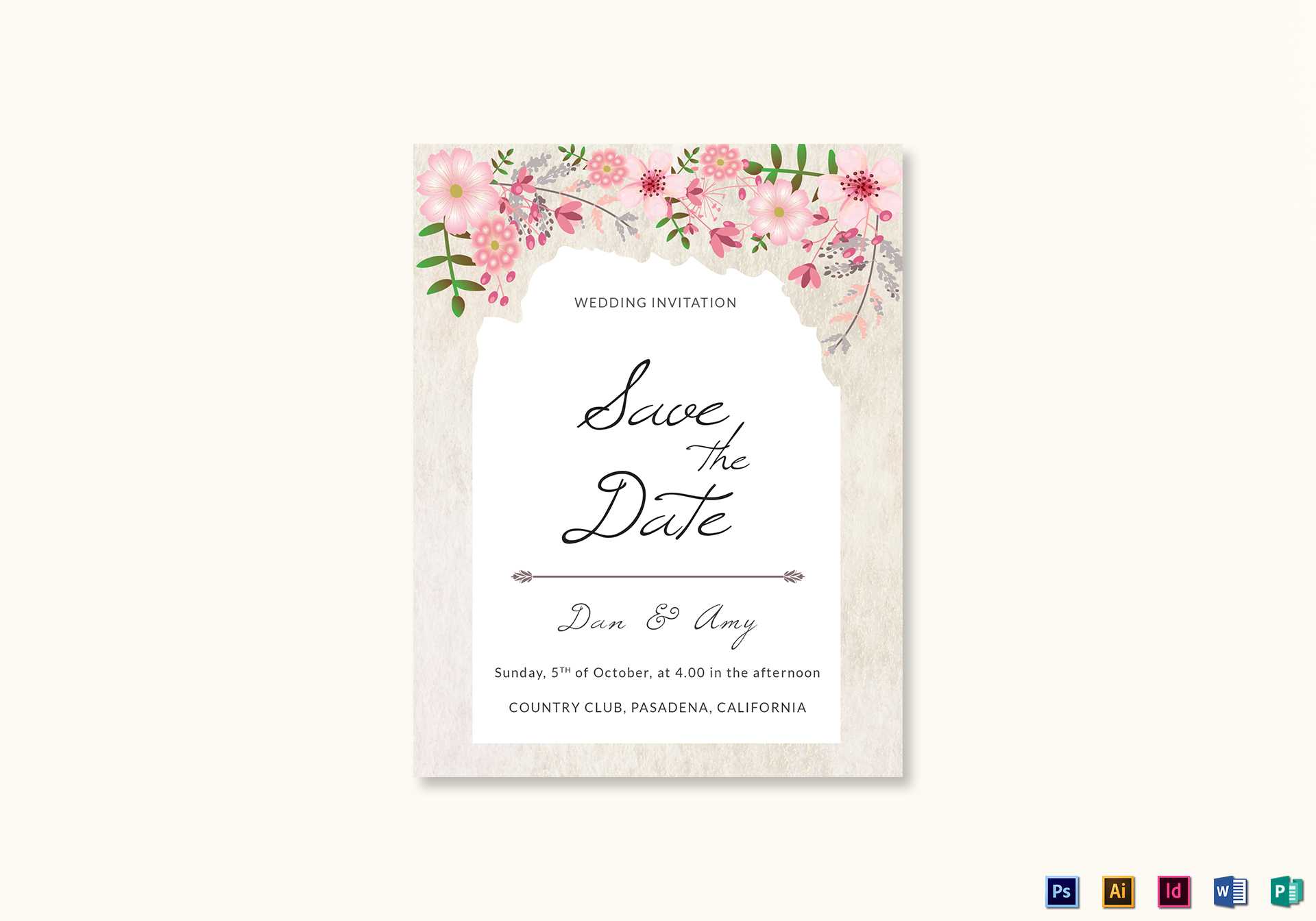 Pink Floral Save The Date Card Template Intended For Save The Date Template Word