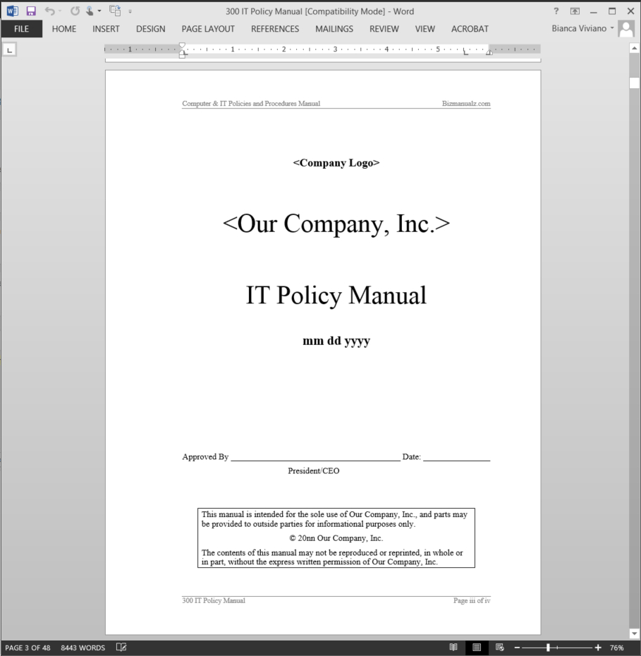 Policy Manual Template – Calep.midnightpig.co With Regard To Procedure Manual Template Word Free