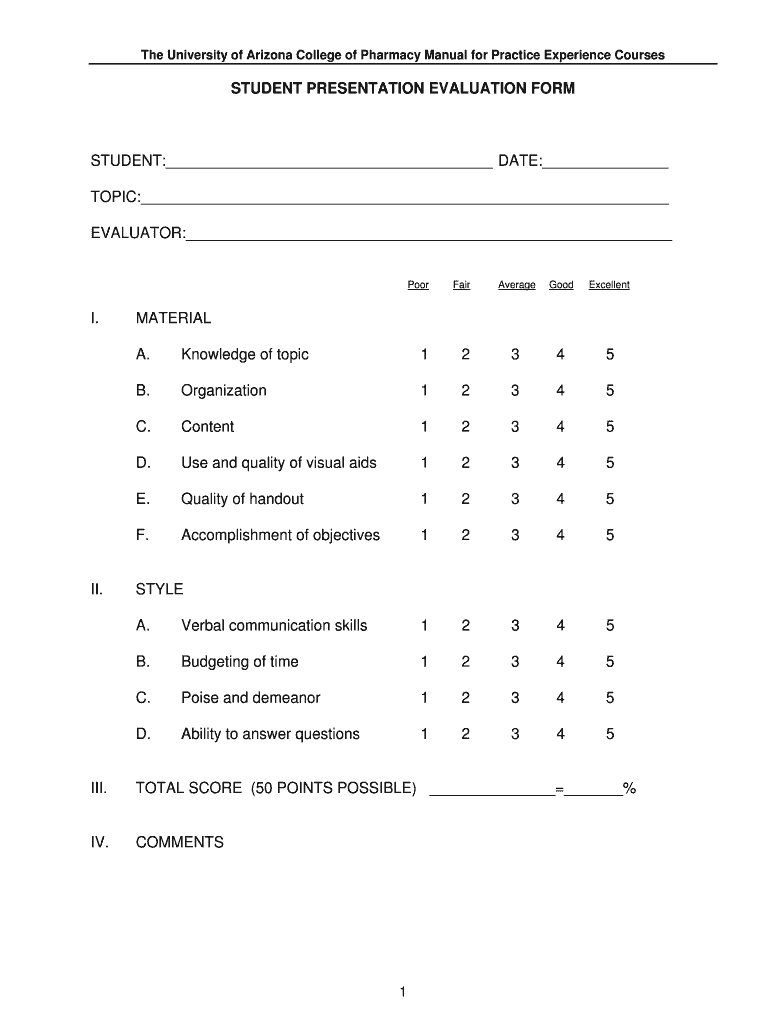 Presentation Evaluation Form – Fill Out And Sign Printable Pdf Template |  Signnow Within Student Feedback Form Template Word