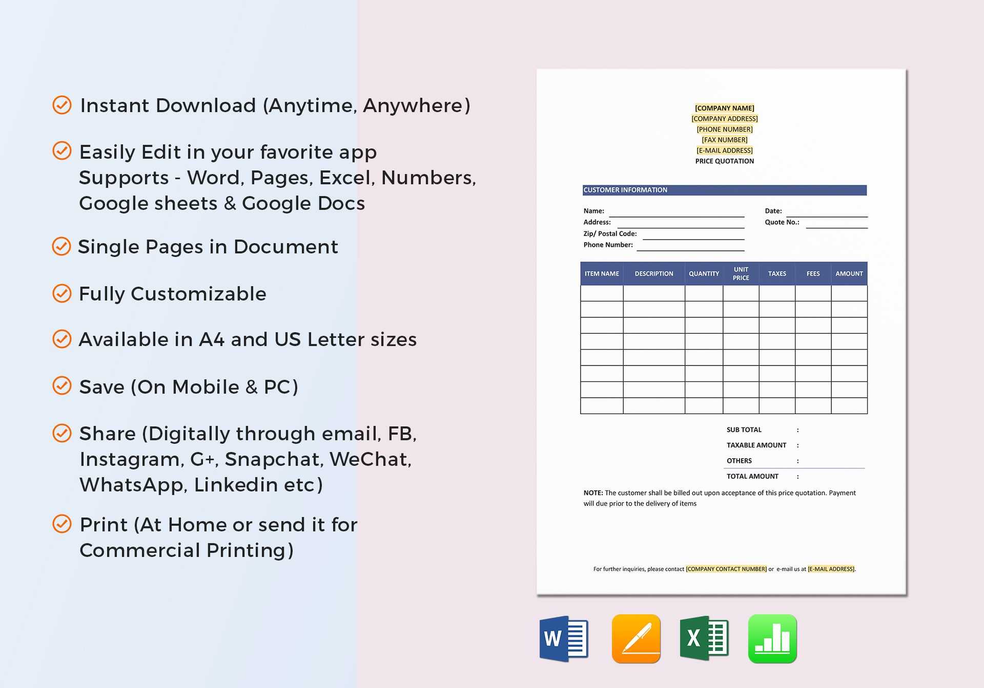 Price Quotation Template For Google Word Document Templates