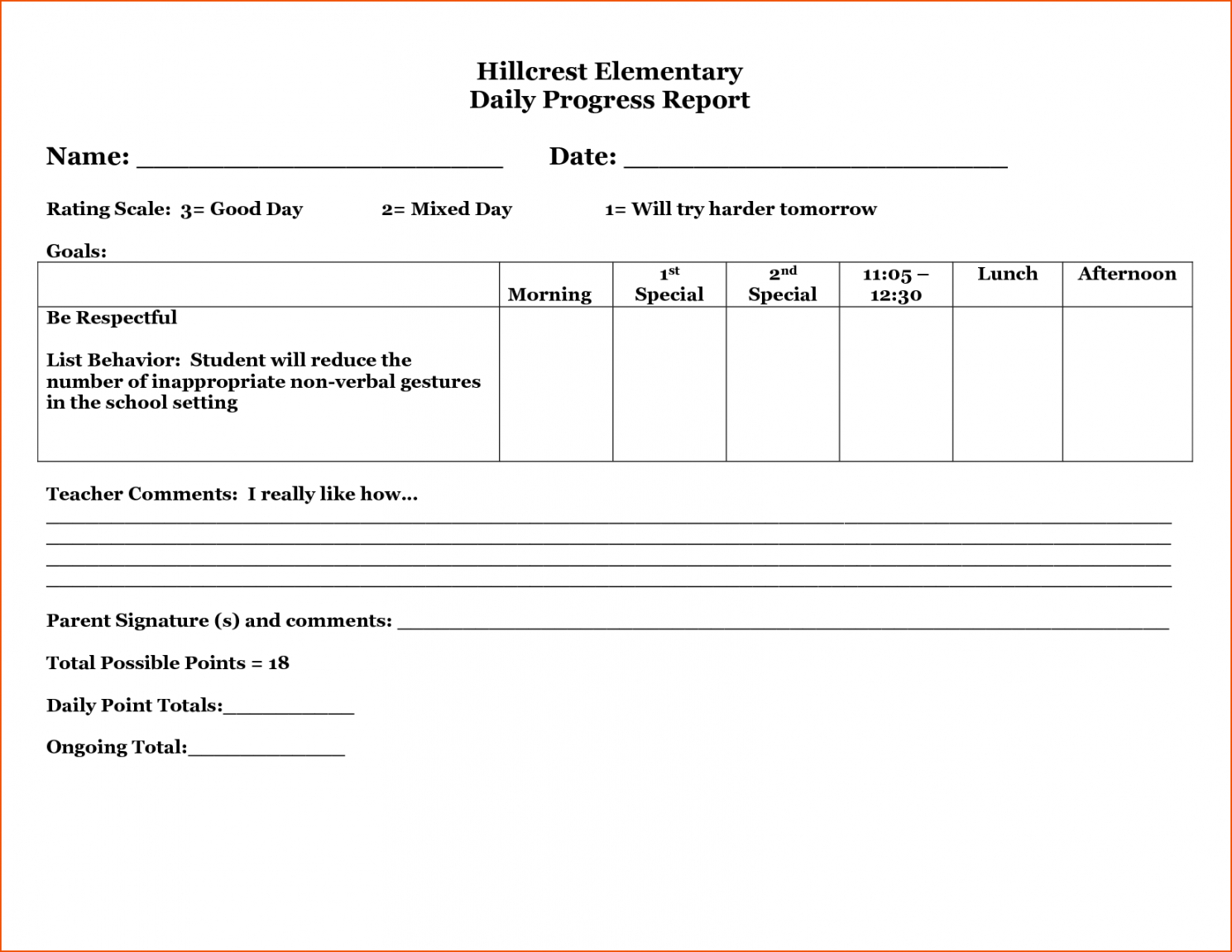 Printable 29 Images Of Student Behavior Progress Report Inside Daily Behavior Report Template