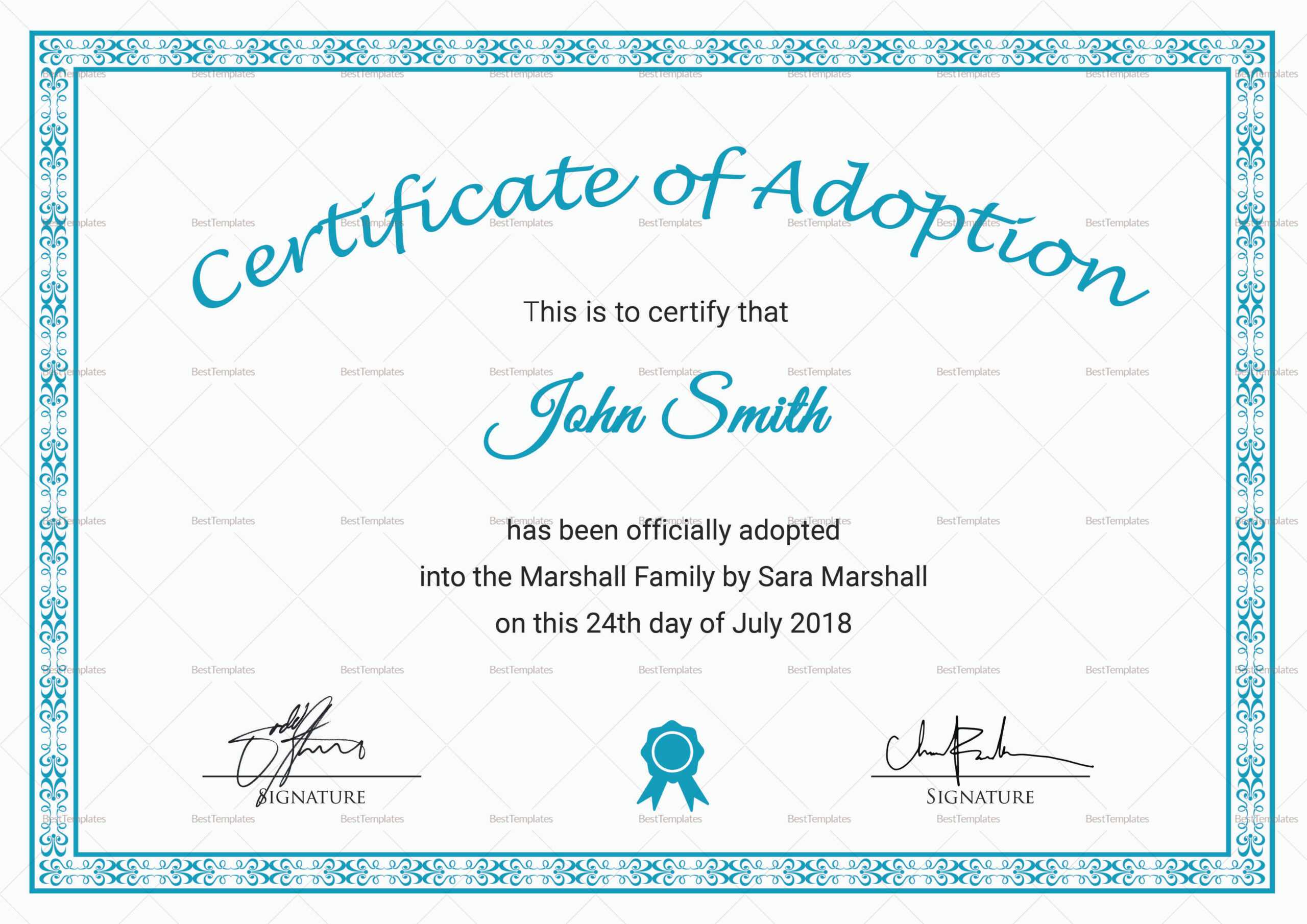 Printable Adoption Certificate Template Intended For Blank Adoption Certificate Template