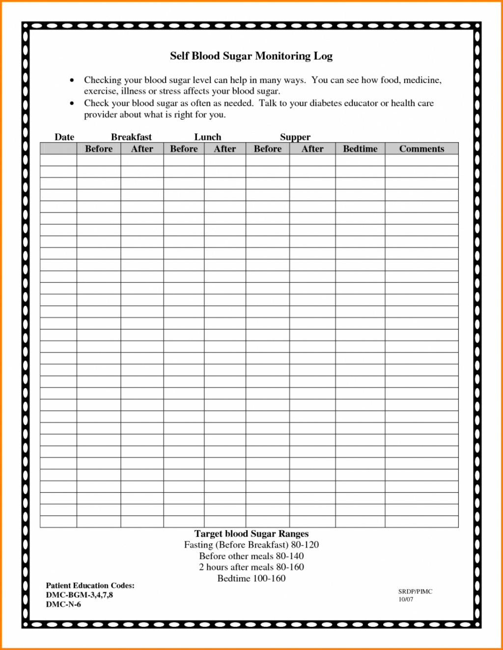 Printable Blood Sugar Log Scope Of Work Template In Diabetes Intended For Book Report Template In Spanish