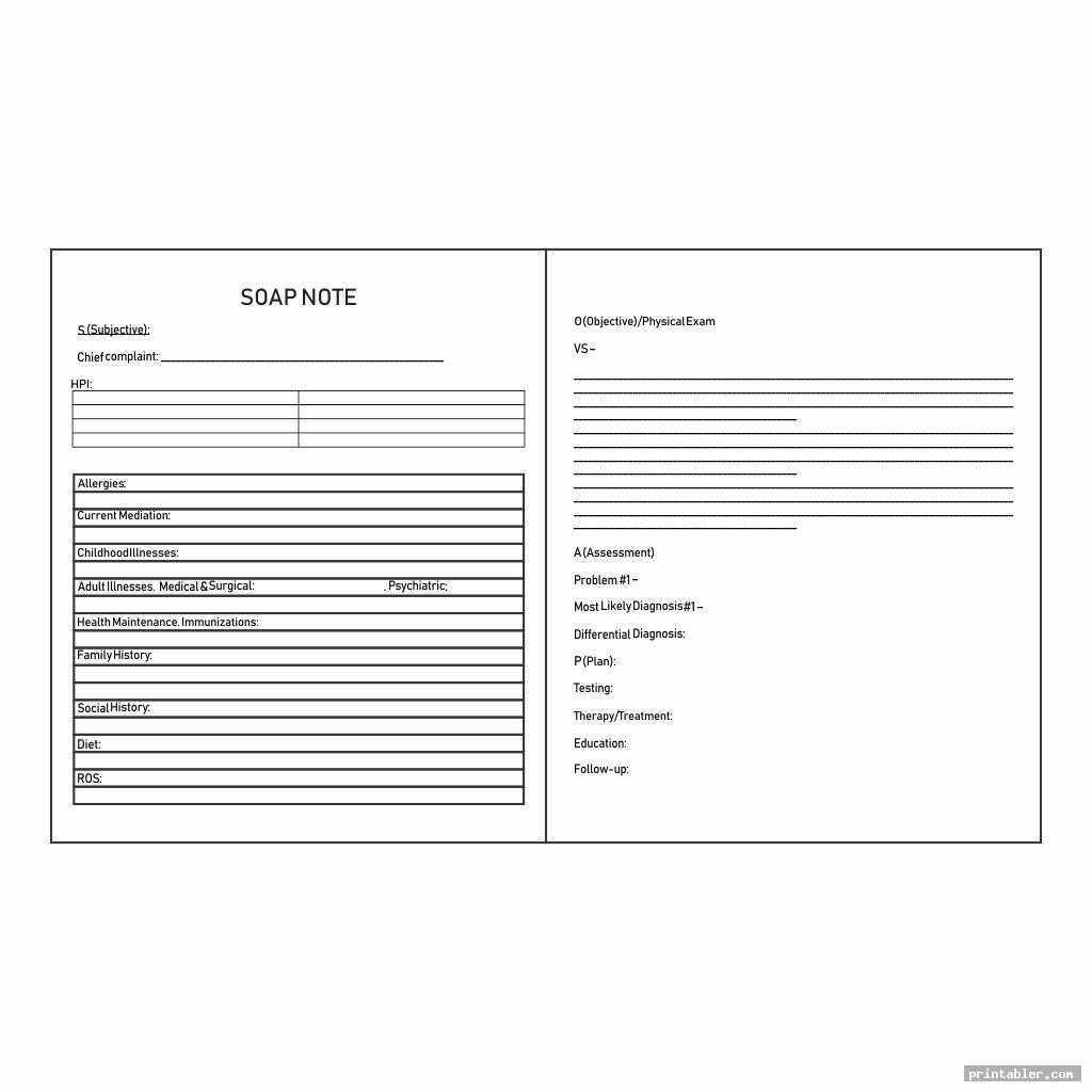 Printable Counseling Soap Note Templates – Printabler Regarding Blank Soap Note Template