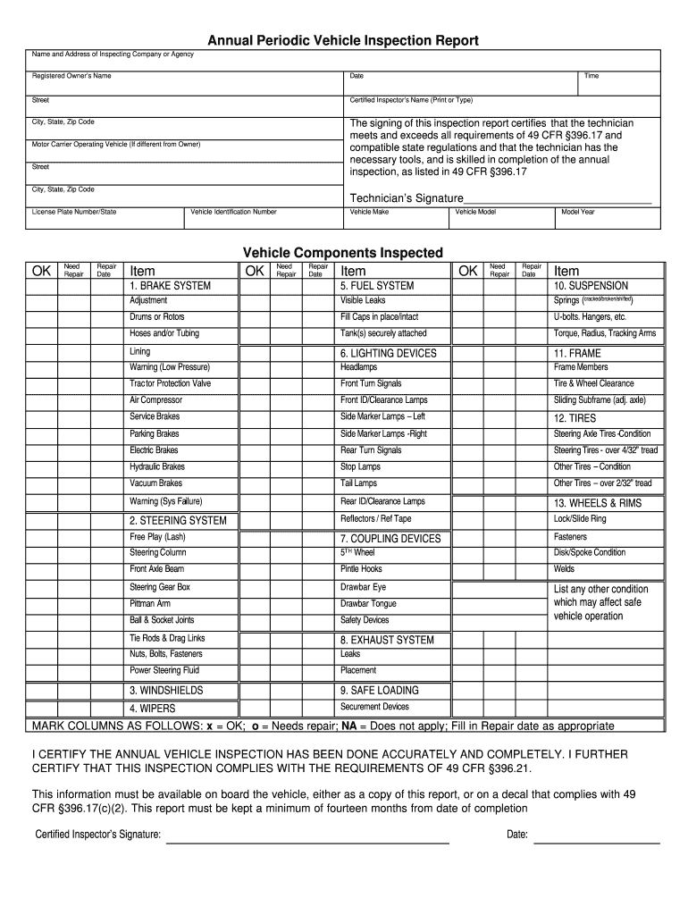 Printable Dot Inspection Forms – Fill Online, Printable For Vehicle Checklist Template Word