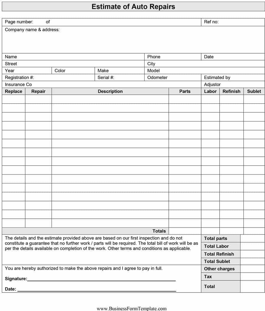 Printable Estimate Sheets – Calep.midnightpig.co Within Blank Estimate Form Template