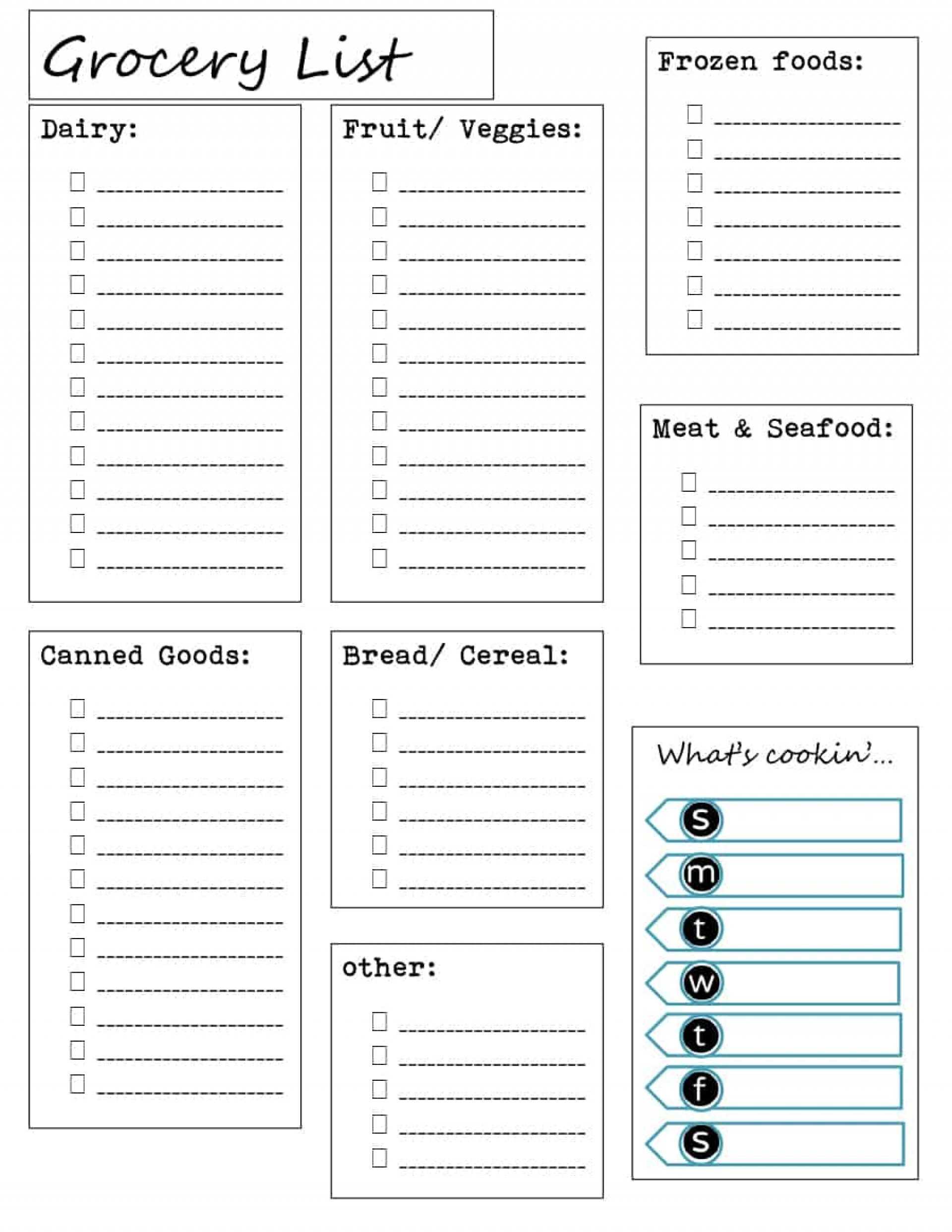 Printable Grocery Listcategory | Printablepedia Within Blank Grocery Shopping List Template