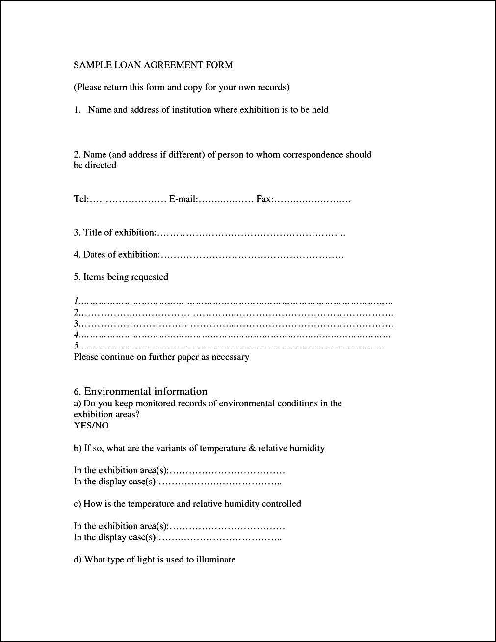 Printable Loan Agreement From Borrower To Lender Sample With Regard To Blank Loan Agreement Template