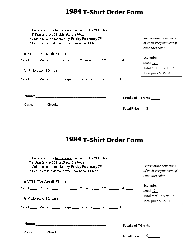 Printable T Shirt Order Form | Templates At Inside Blank T Shirt Order Form Template
