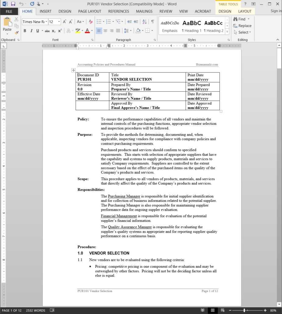 Procedure Templates Word - Calep.midnightpig.co For Procedure Manual Template Word Free