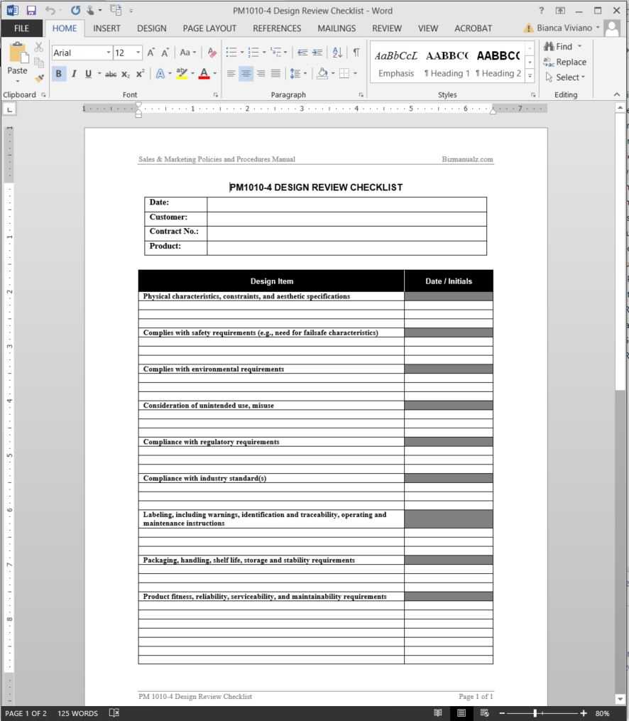Product Design Review Checklist Template | Pm1010 4 Throughout Free Standard Operating Procedure Template Word 2010