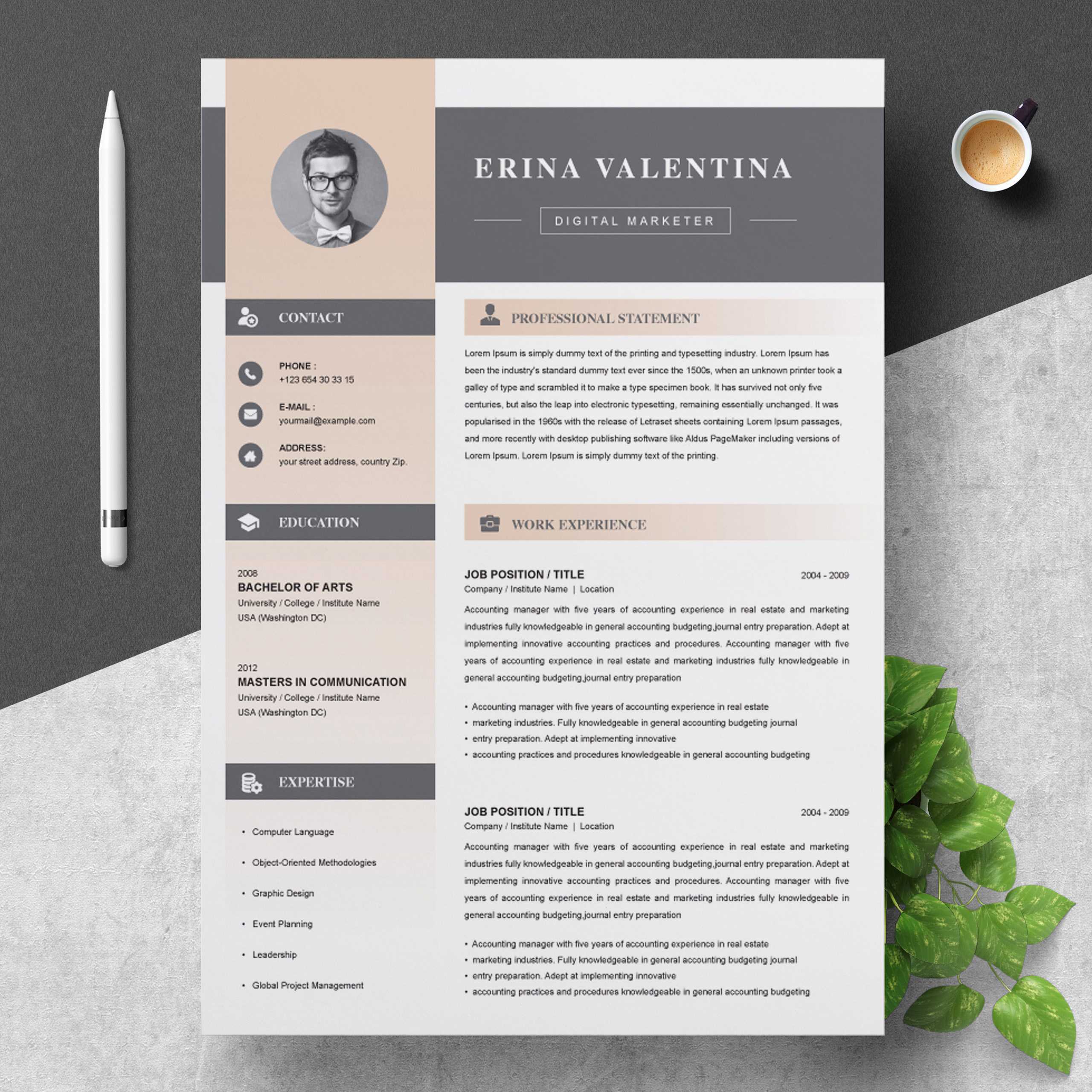 Professional Word Resume Cv Template With Cover Letter With Microsoft Word Resume Template Free