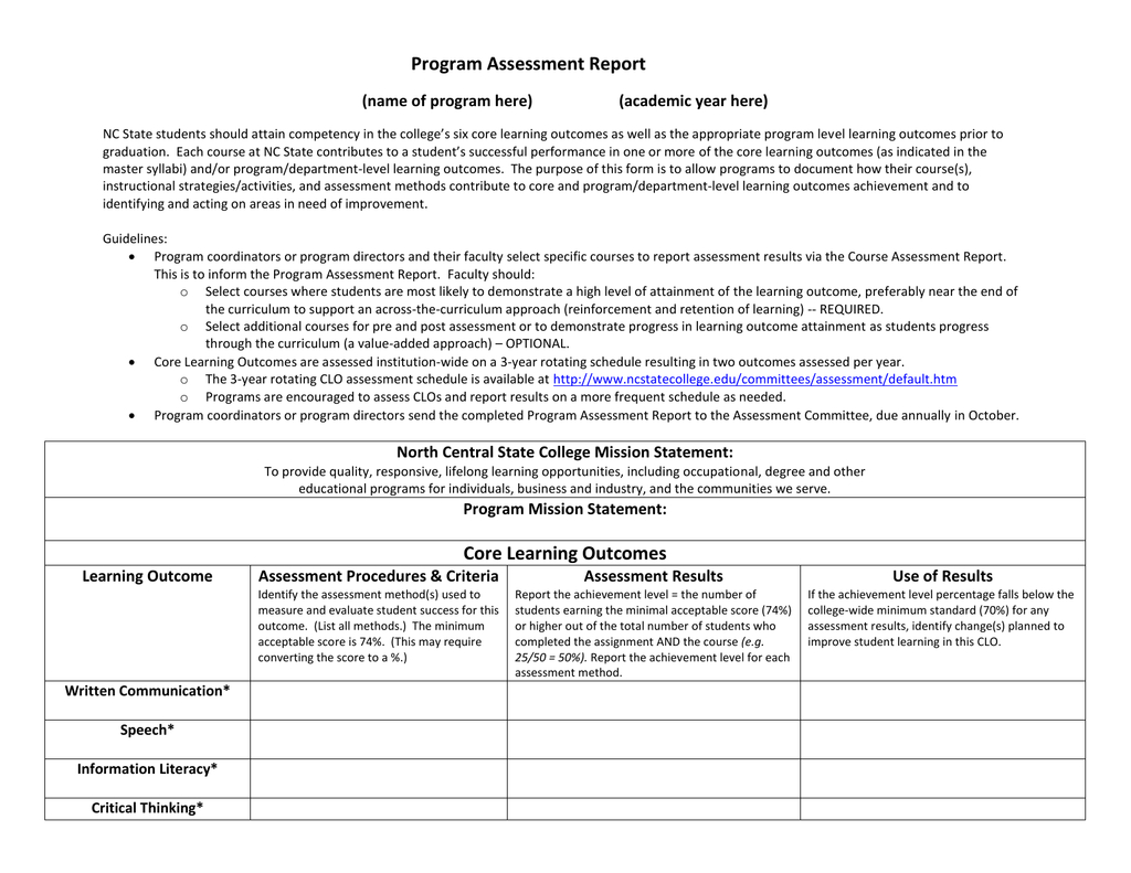 Program Assessment Report Template Pertaining To Data Quality Assessment Report Template