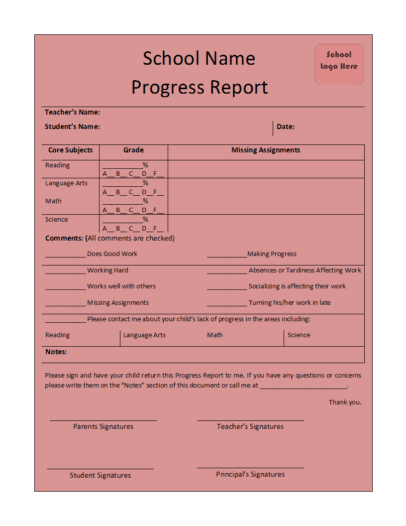 Progress Report Template Throughout Student Grade Report Template
