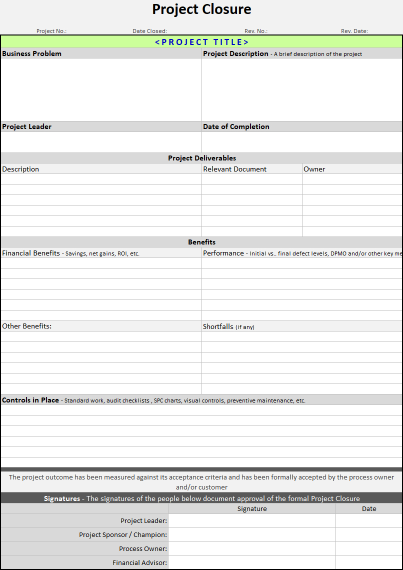 Project Closure Template | Continuous Improvement Toolkit With Project Closure Report Template Ppt