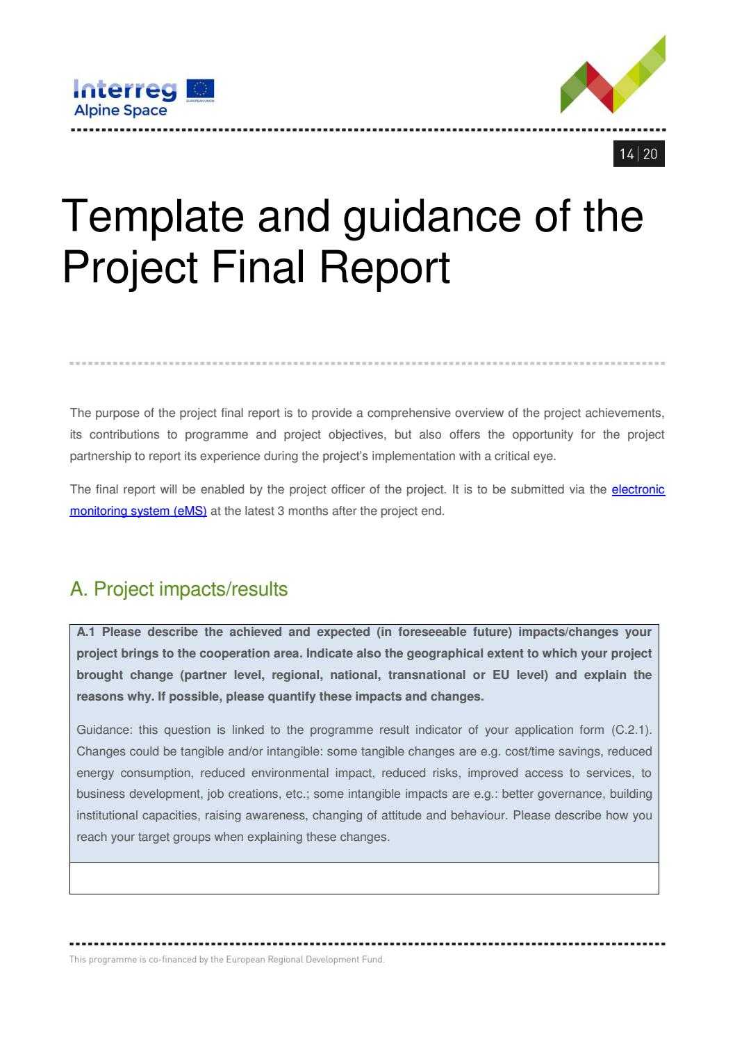 Project Implementation Handbook Alpine Space Programme Pertaining To Project Implementation Report Template