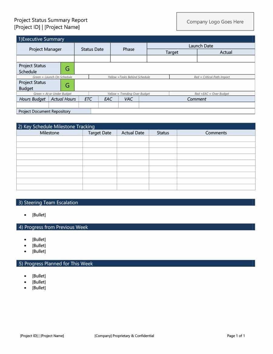 Project Summary Report Template – Dalep.midnightpig.co In Project Status Report Template Word 2010