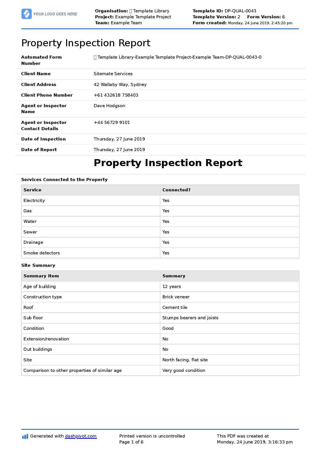 Property Inspection Report Template (Free And Customisable) With Regard To Daily Inspection Report Template