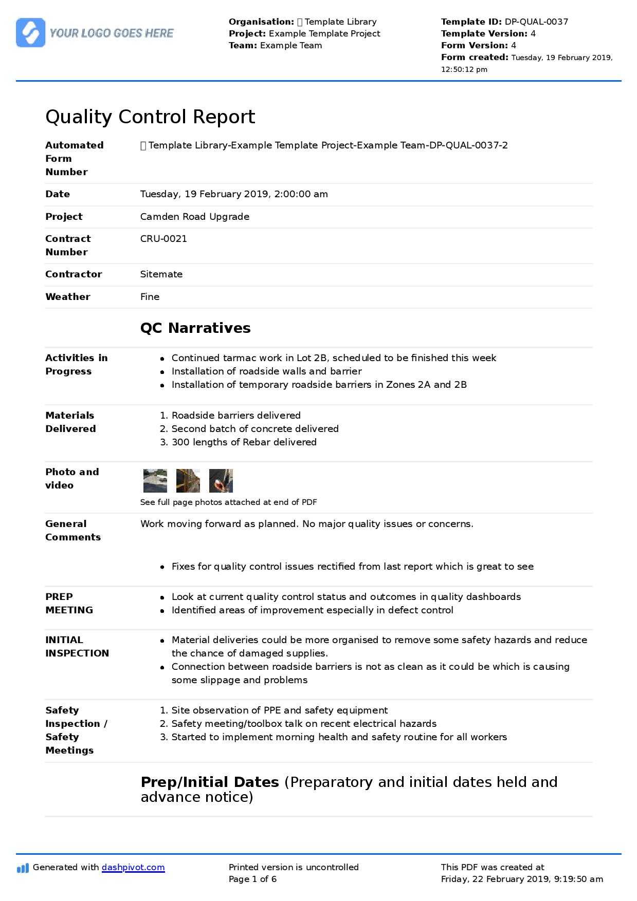Qa Qc Report Template And Sample With Customisable Format In Best Report Format Template