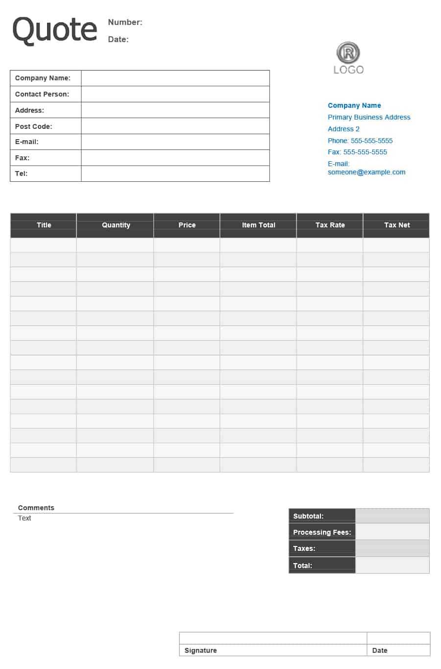 Quotes Forms Templates – Dalep.midnightpig.co In Blank Estimate Form Template
