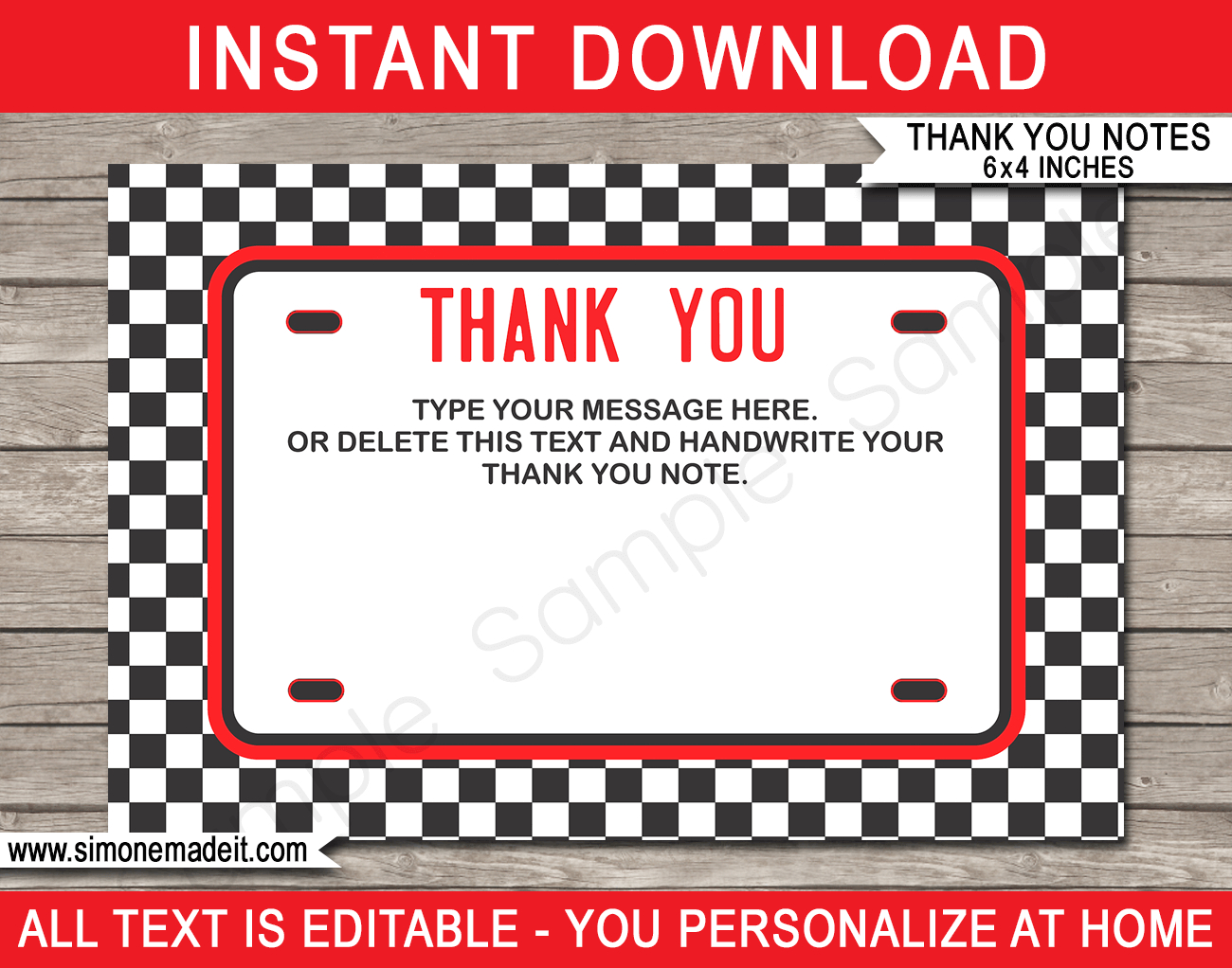 Race Car Party Thank You Cards Template – Red Pertaining To Cars Birthday Banner Template