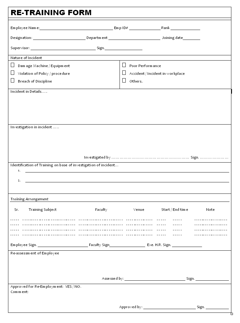 Re Training Form Format In Training Report Template Format