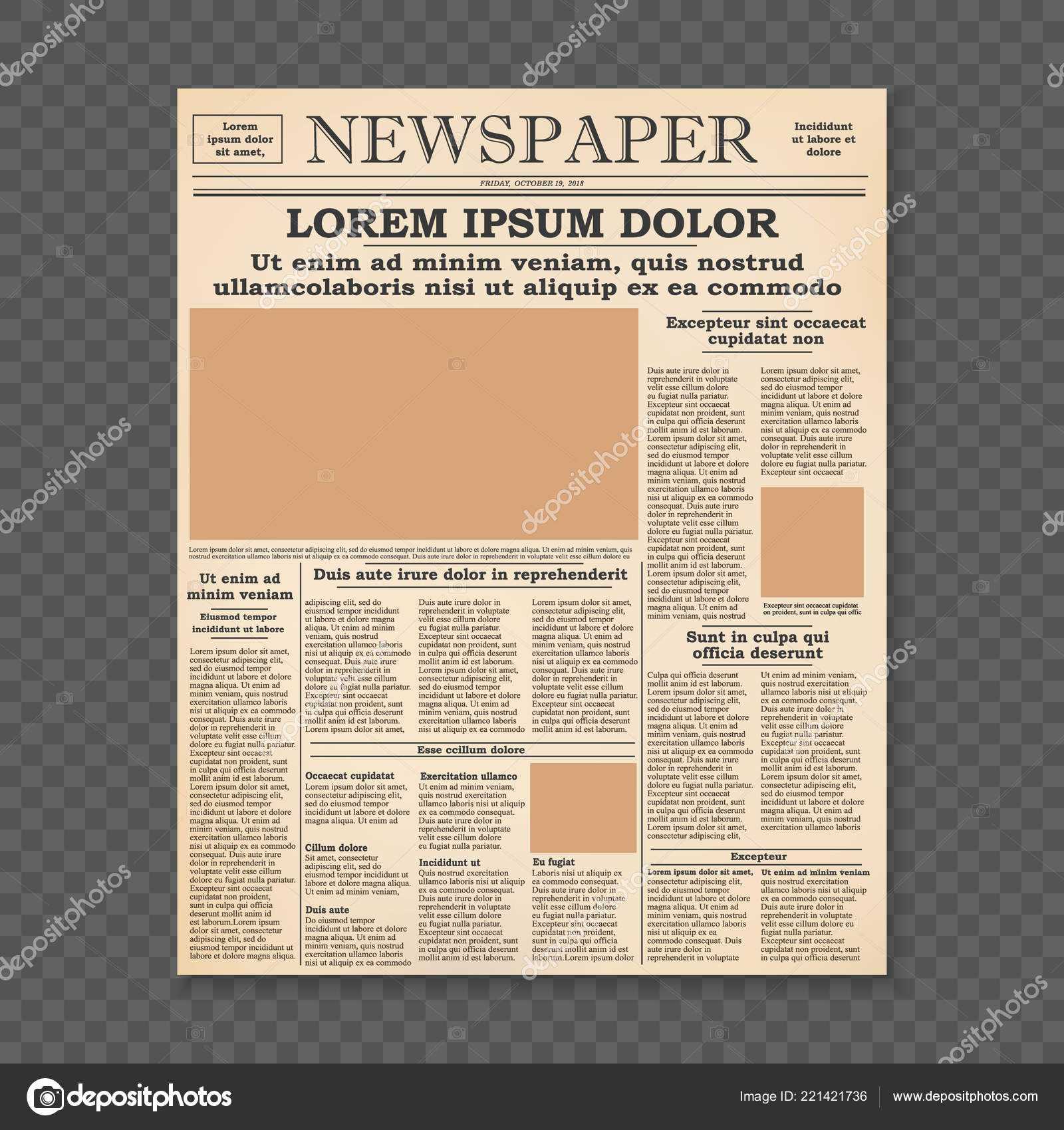 Realistic Old Newspaper Front Page Template Vector Pertaining To Blank Old Newspaper Template