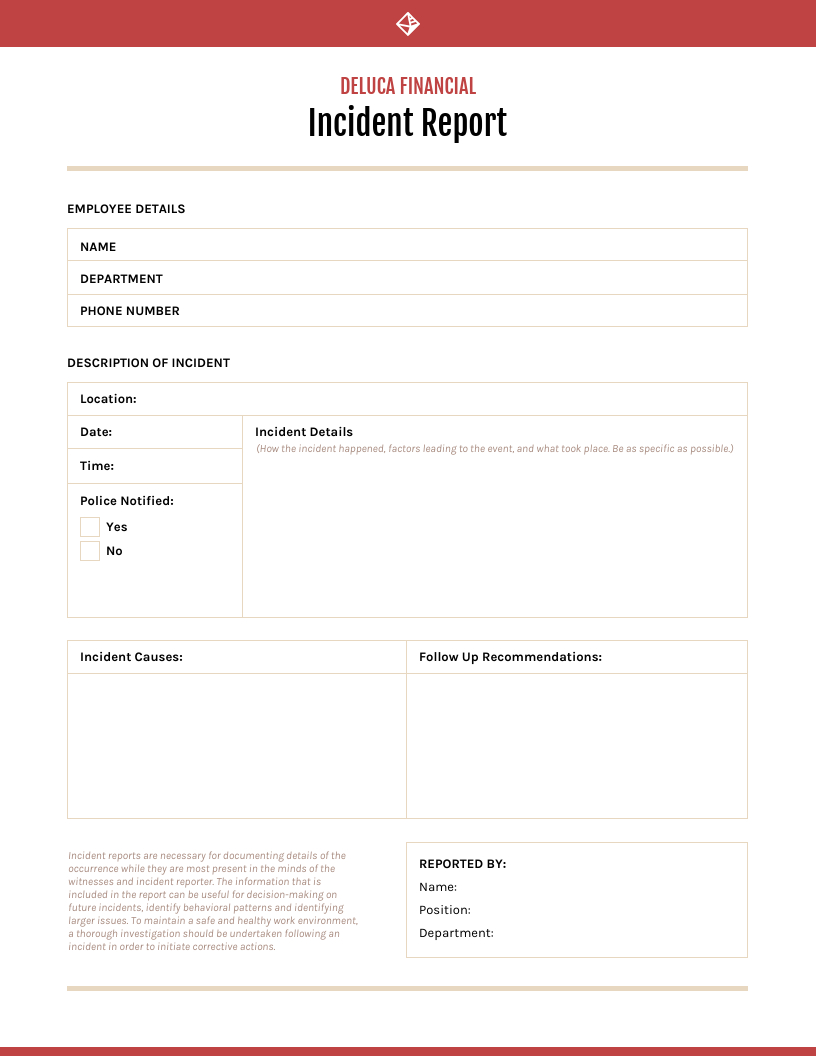 Red Incident Report Template For Hr Investigation Report Template