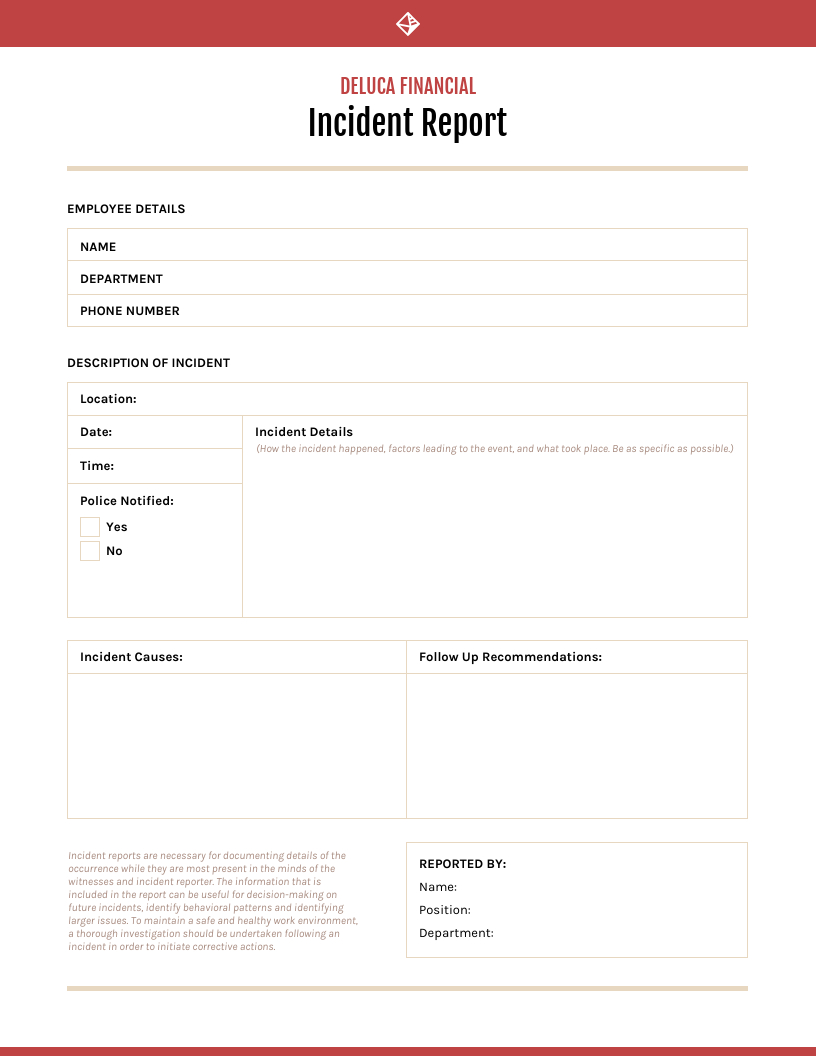 Red Incident Report Template Inside After Event Report Template