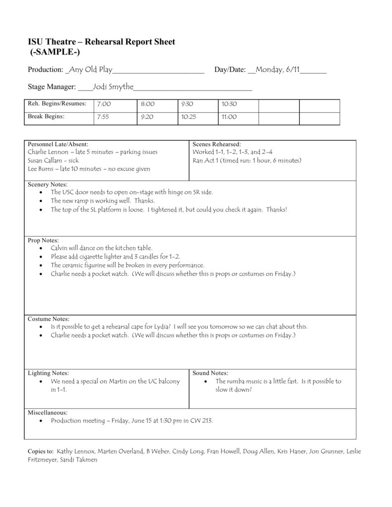 Rehearsal Report Template – Dalep.midnightpig.co Throughout Sound Report Template