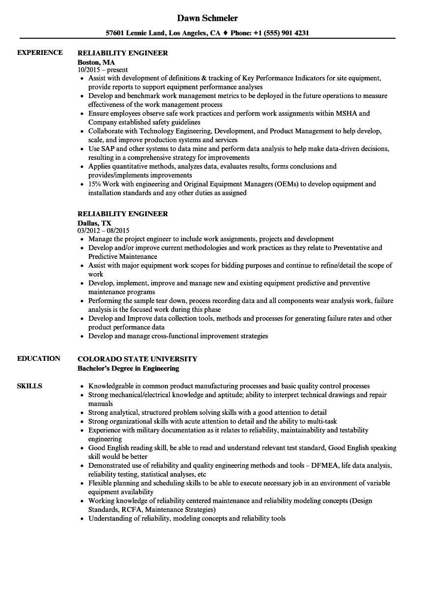 Reliability Engineer Resume Samples | Velvet Jobs For Reliability Report Template