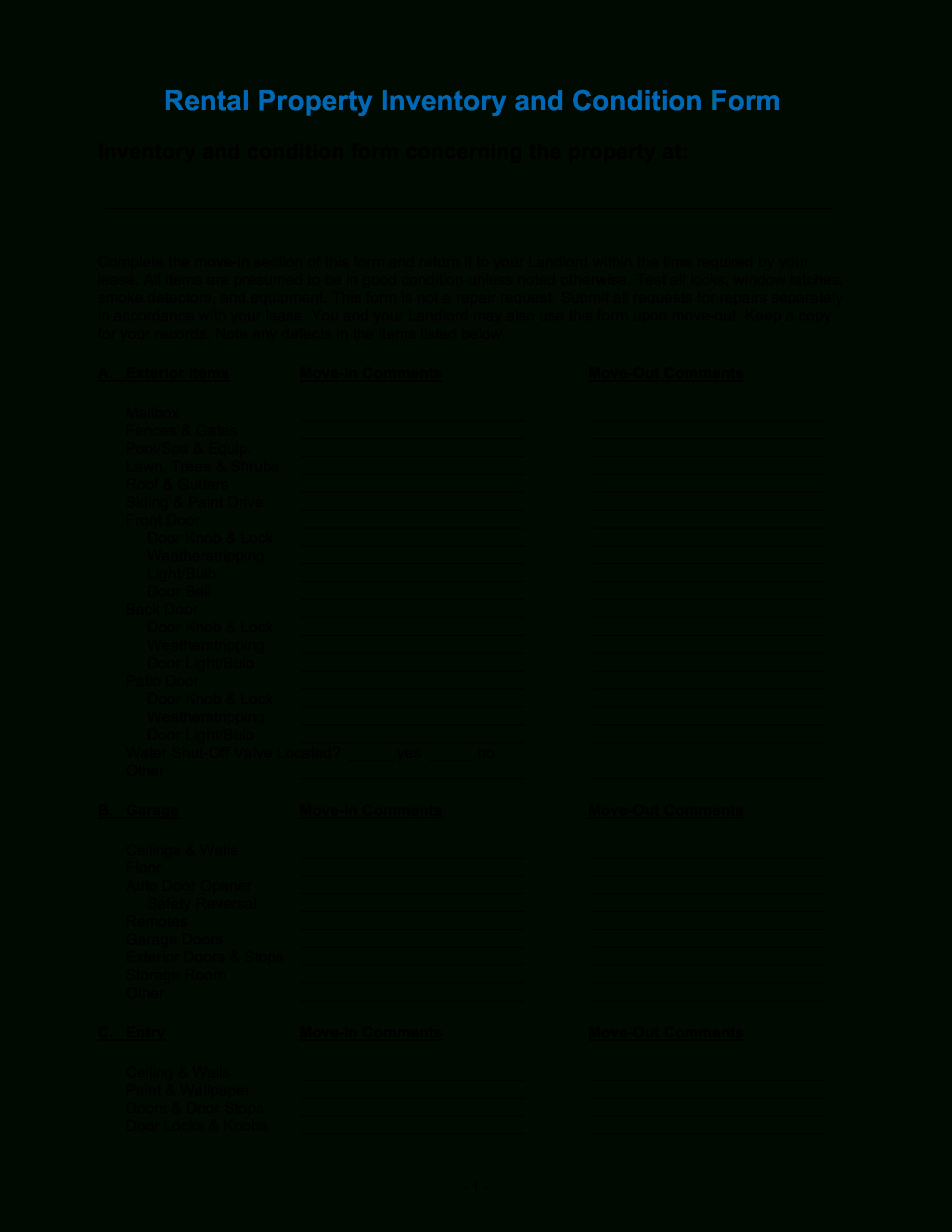 Rental Property Condition Form – Calep.midnightpig.co With Property Condition Assessment Report Template