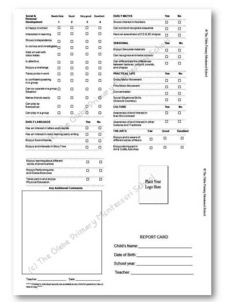 Report Card Templates « Montessori Alliance Inside Report Card Template Pdf