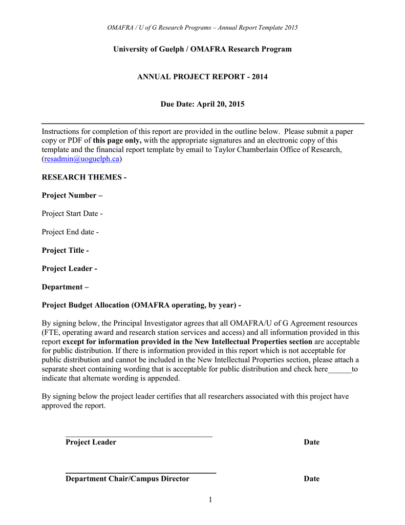 Report Template - University Of Guelph Intended For Research Project Report Template