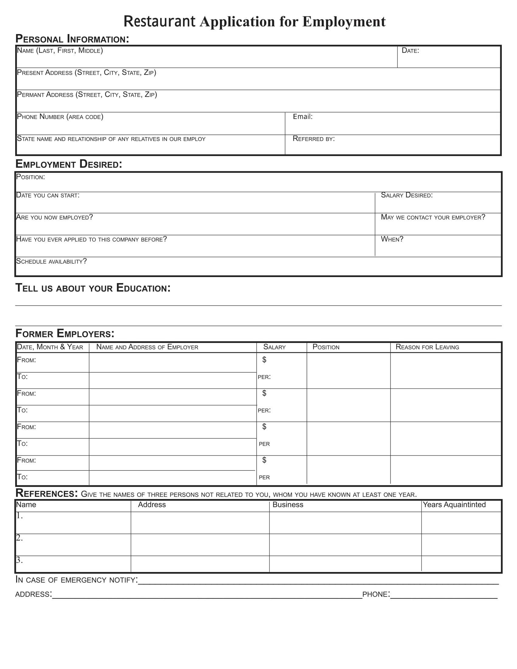 Restaurant Applications Template – Calep.midnightpig.co With Employment Application Template Microsoft Word