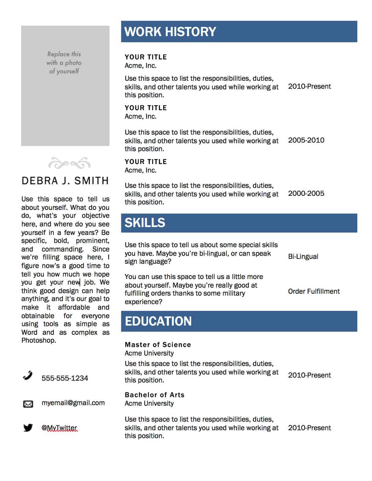 Resume Layout Microsoft Word – Calep.midnightpig.co Throughout Free Blank Resume Templates For Microsoft Word