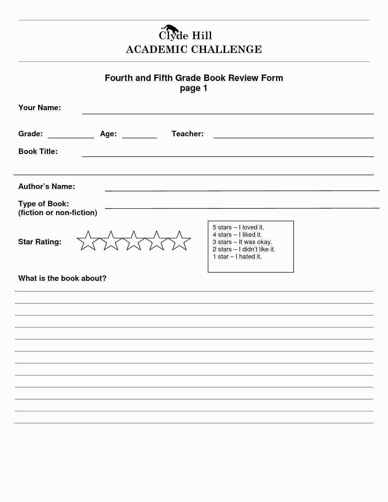 Review Worksheet 5Th Grade | Printable Worksheets And With Regard To Book Report Template Grade 1