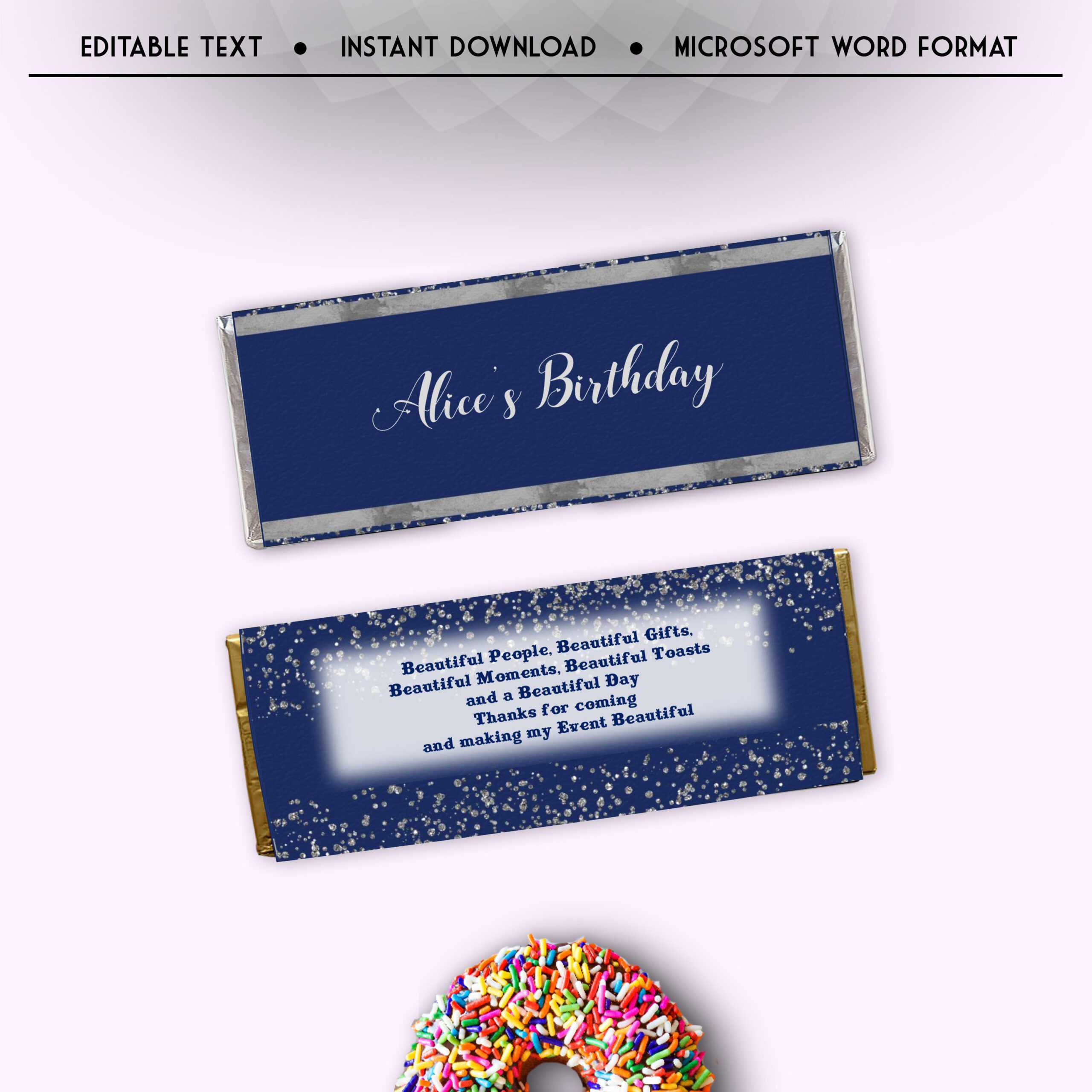 Royal Blue And Silver Candy Bar Wrapper Template, Editable Birthday Hershey  Bar Wrapper, Candy Bar Wraps, Chocolate, Instant Download, Pr3 Within Candy Bar Wrapper Template For Word